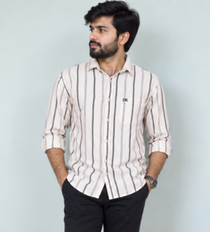 DOBBY COTTON WHITE BLACK STRIPED SHIRT