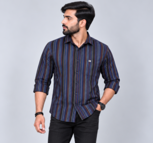 GIZA TWILL WITH BLUE BLACK STRIP SHIRT