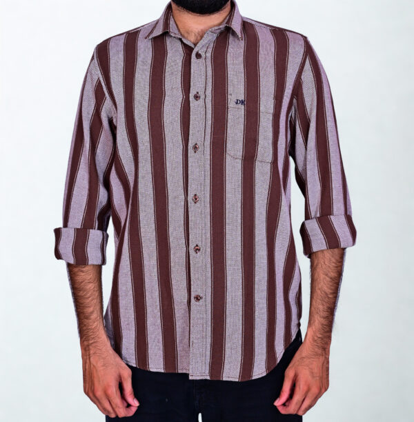 4a891535-a2f6-429c-bcbb-e0e9abf782e0_20250807_023555_0000 TEXTURED DOBBY COTTON WITH BOLD BROWN STRIP SHIRT