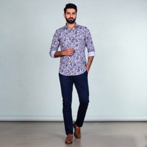 DIGITAL SATIN  SMALL BLUE FLORAL SHIRT