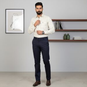 DOBBY EXTRA FINE LIGHT YELLOW CHECK SHIRT
