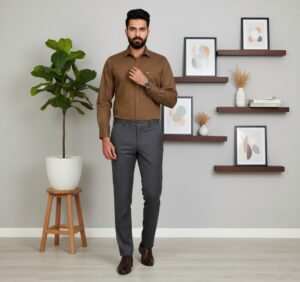 DOBBY EXTRA FINE ROYAL BROWN SHIRT
