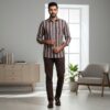1000292283 TEXTURED DOBBY COTTON WITH BOLD BROWN STRIP SHIRT
