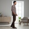 1000292284 TEXTURED DOBBY COTTON WITH BOLD BROWN STRIP SHIRT