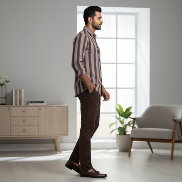 1000292284 TEXTURED DOBBY COTTON WITH BOLD BROWN STRIP SHIRT