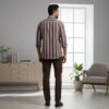 1000292285 TEXTURED DOBBY COTTON WITH BOLD BROWN STRIP SHIRT
