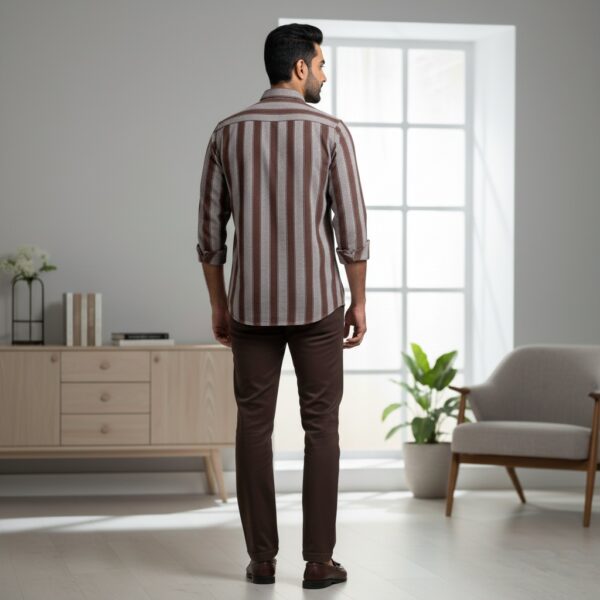 1000292285 TEXTURED DOBBY COTTON WITH BOLD BROWN STRIP SHIRT