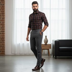 1000292536 GIZA TWILL NEON ORANGE WITH BIG CHECKS SHIRT
